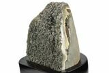 Tall, Silvery, Druzy Quartz Cluster With Wood Base - Uruguay #121344-2